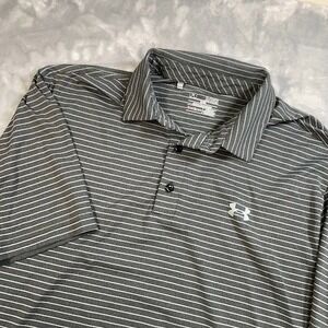 Under Armour Polo Shirt Mens XL Striped Gray White HeatGear Loose Fit